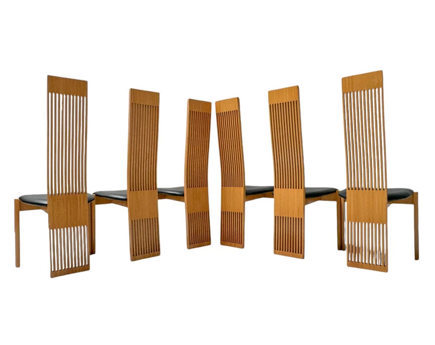 Post-Modern Slatted High Back Dining Room Chairs by Pietro Costantini, 1980s